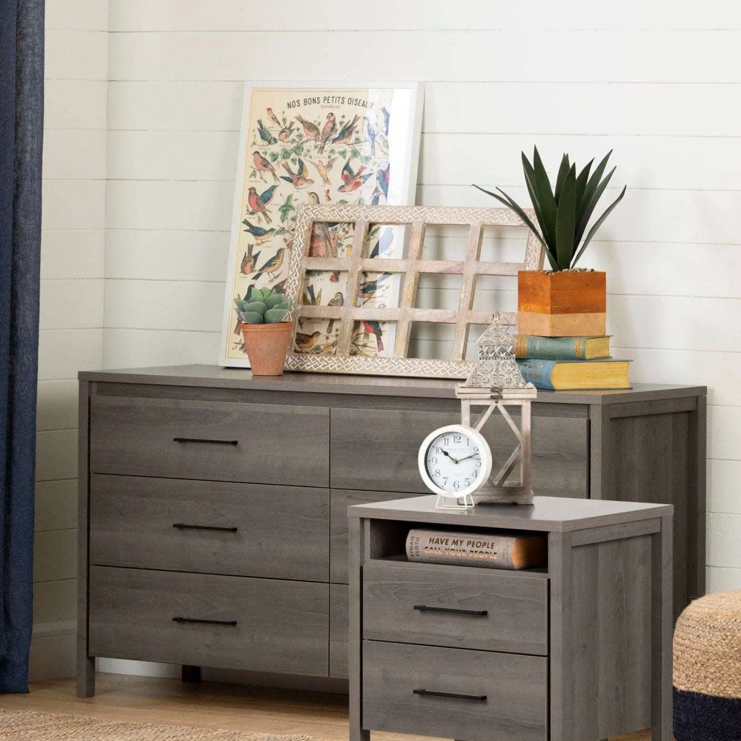 Ensemble bureau double 6 tiroirs et table de chevet - South Shore