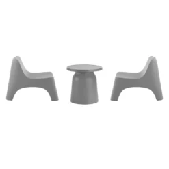 Ensemble de conversation d’extérieur en résine avec 1 table d’appoint et 2 sièges empilables - gris