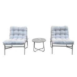 Ensemble de conversation extérieur en acier avec table basse - 3 mcx, gris