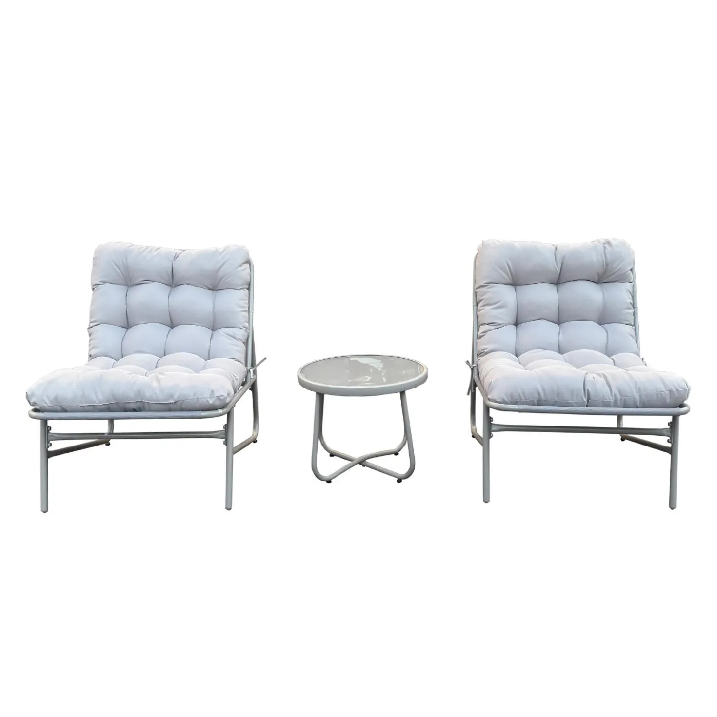 Ensemble de conversation extérieur en acier avec table basse - 3 mcx, gris