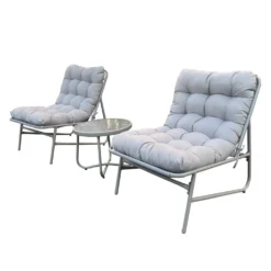 Ensemble de conversation extérieur en acier avec table basse - 3 mcx, gris