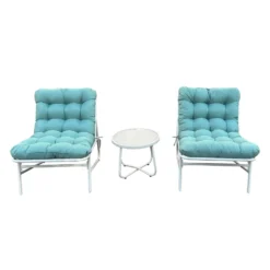 Ensemble de conversation extérieur en acier avec table basse - 3 mcx, turquoise
