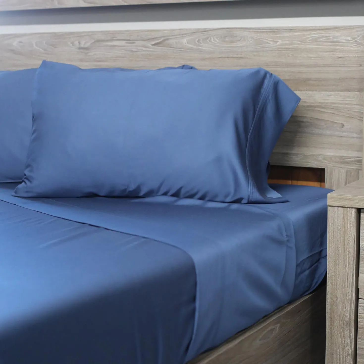 Ensemble de draps queen en rayonne de bambou à têtes séparées - bleu