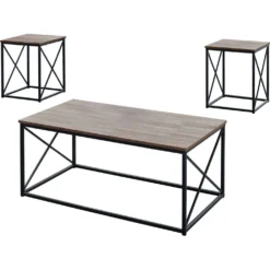Ensemble de tables - 3 pièces/ taupe foncé, métal noir - Monarch