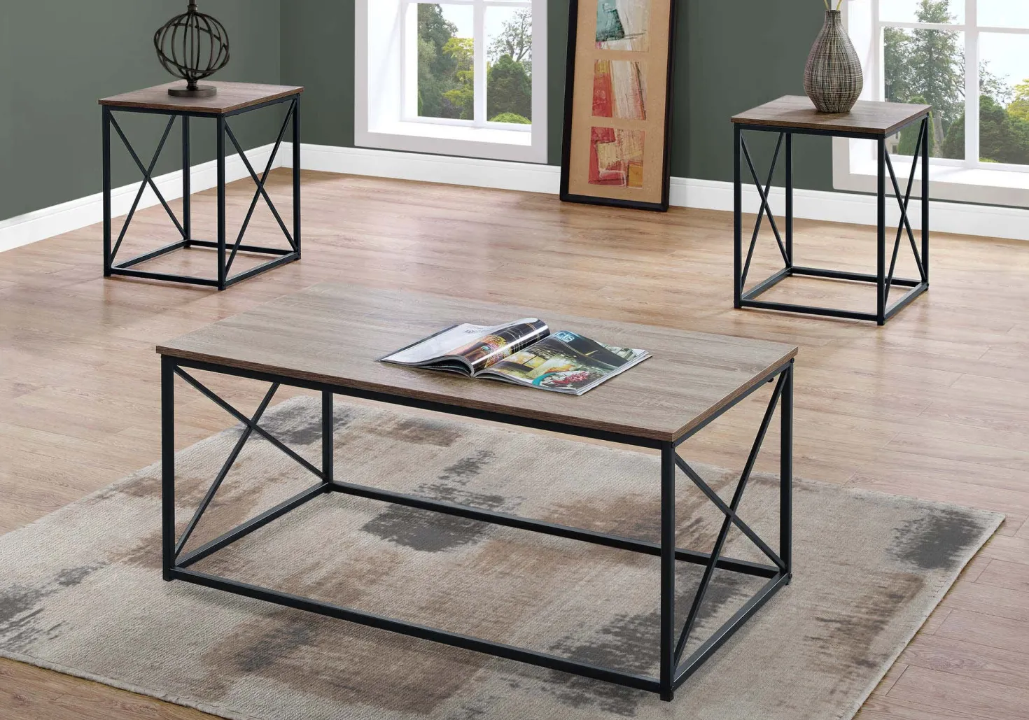 Ensemble de tables - 3 pièces/ taupe foncé, métal noir - Monarch