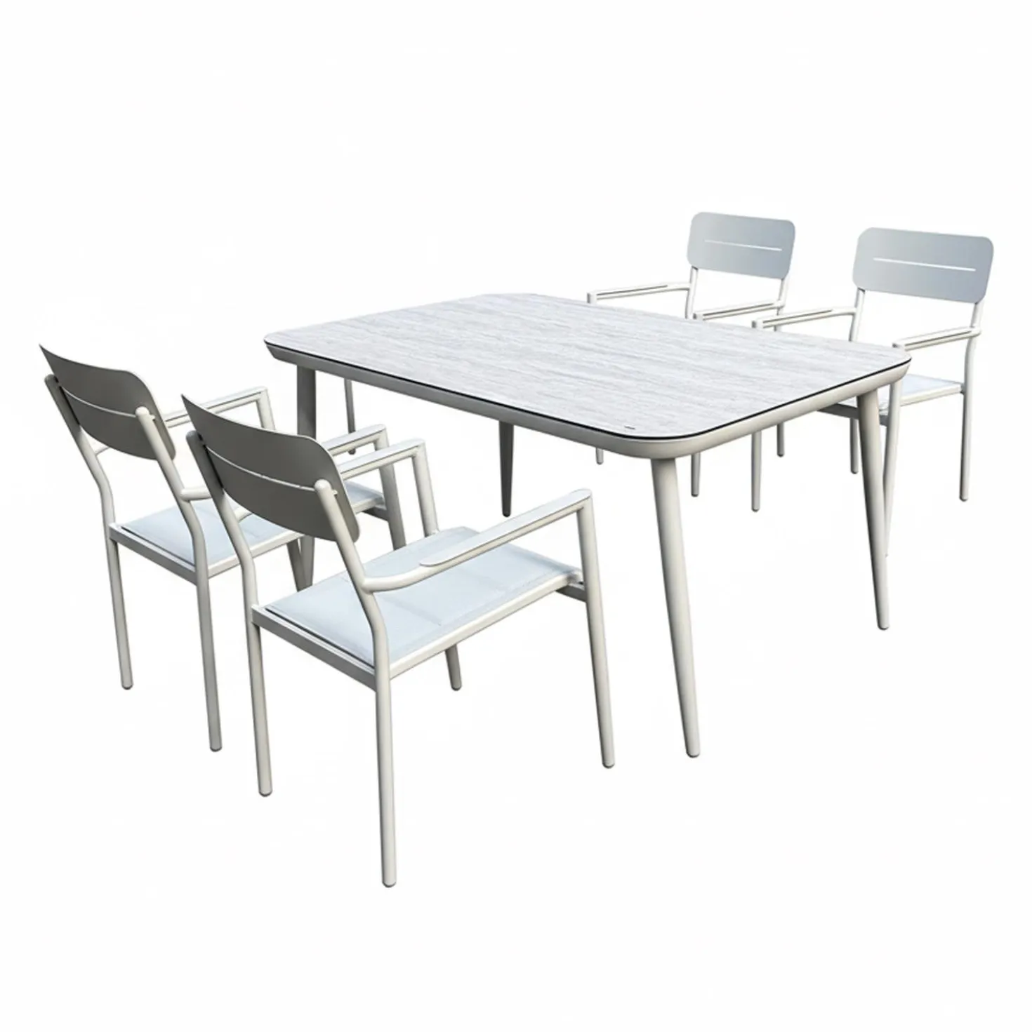 Ensemble à dîner d’extérieur en aluminium avec plateau en verre trempé et 4 chaises
