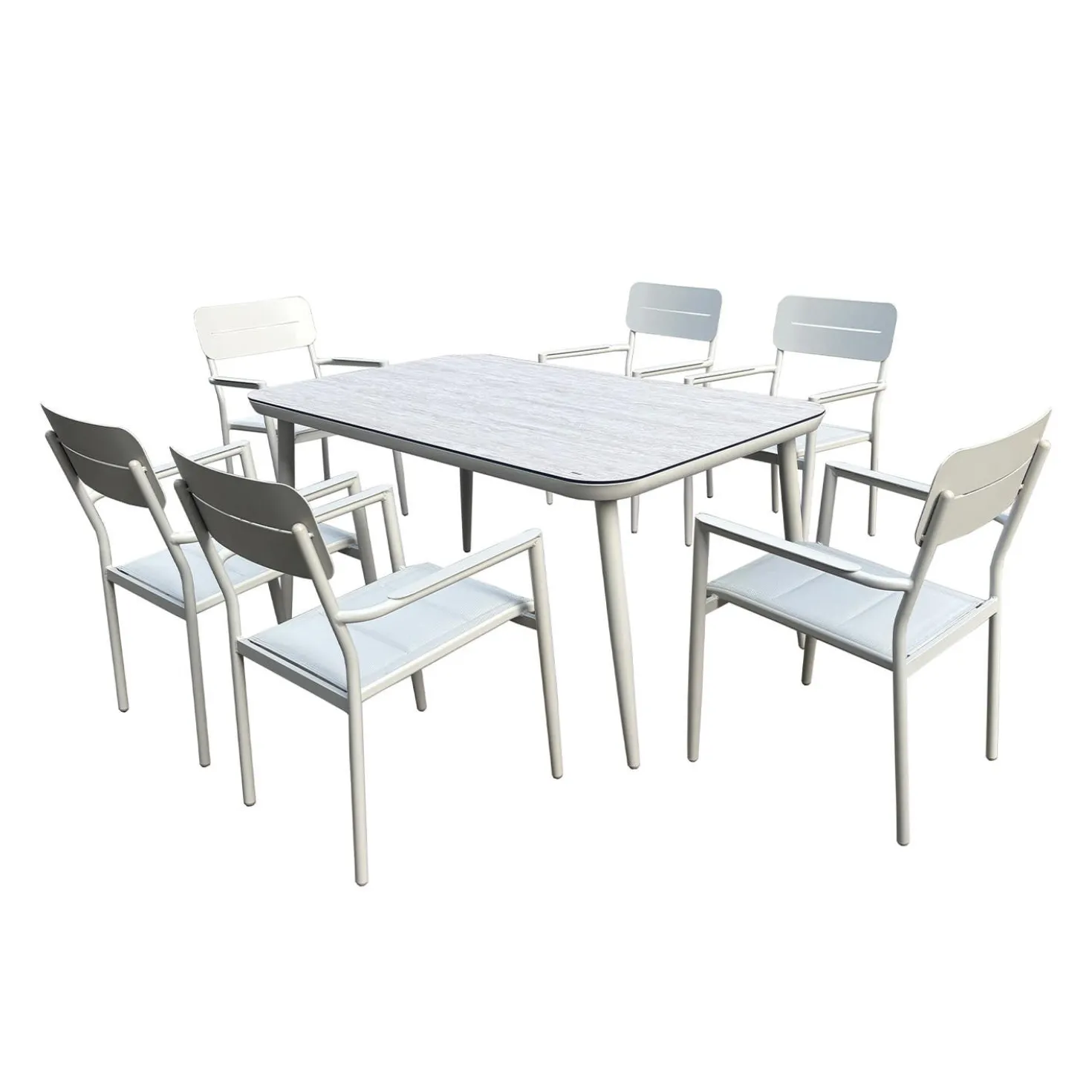 Ensemble à dîner d’extérieur en aluminium avec plateau en verre trempé et 6 chaises