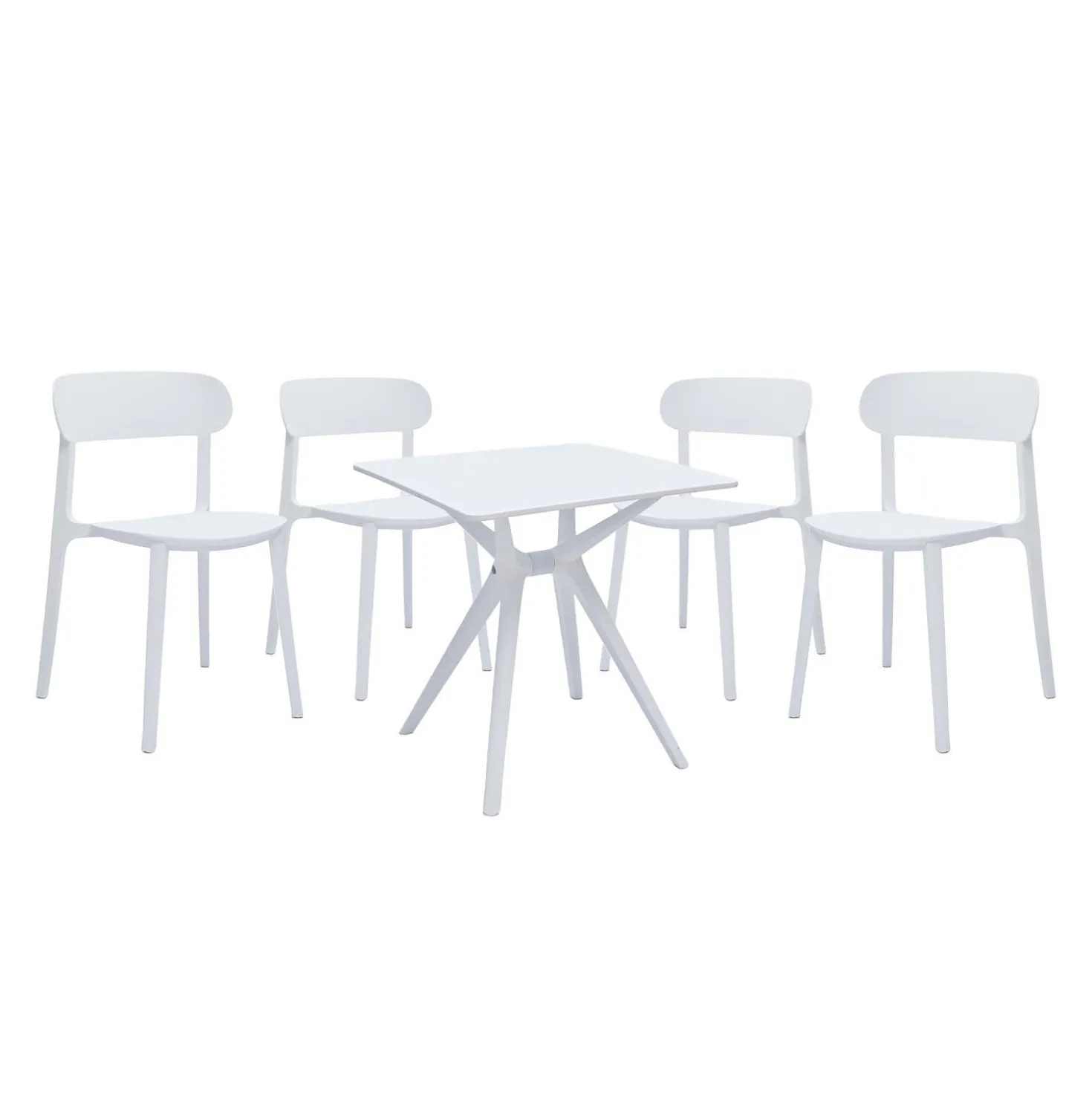 Ensemble à dîner d'extérieur en résine avec 1 table carrée et 4 chaises empilables - blanc