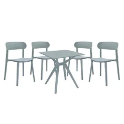 Ensemble à dîner d'extérieur en résine avec 1 table carrée et 4 chaises empilables - gris