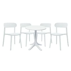 Ensemble à dîner d'extérieur en résine avec 1 table ronde et 4 chaises empilables - blanc
