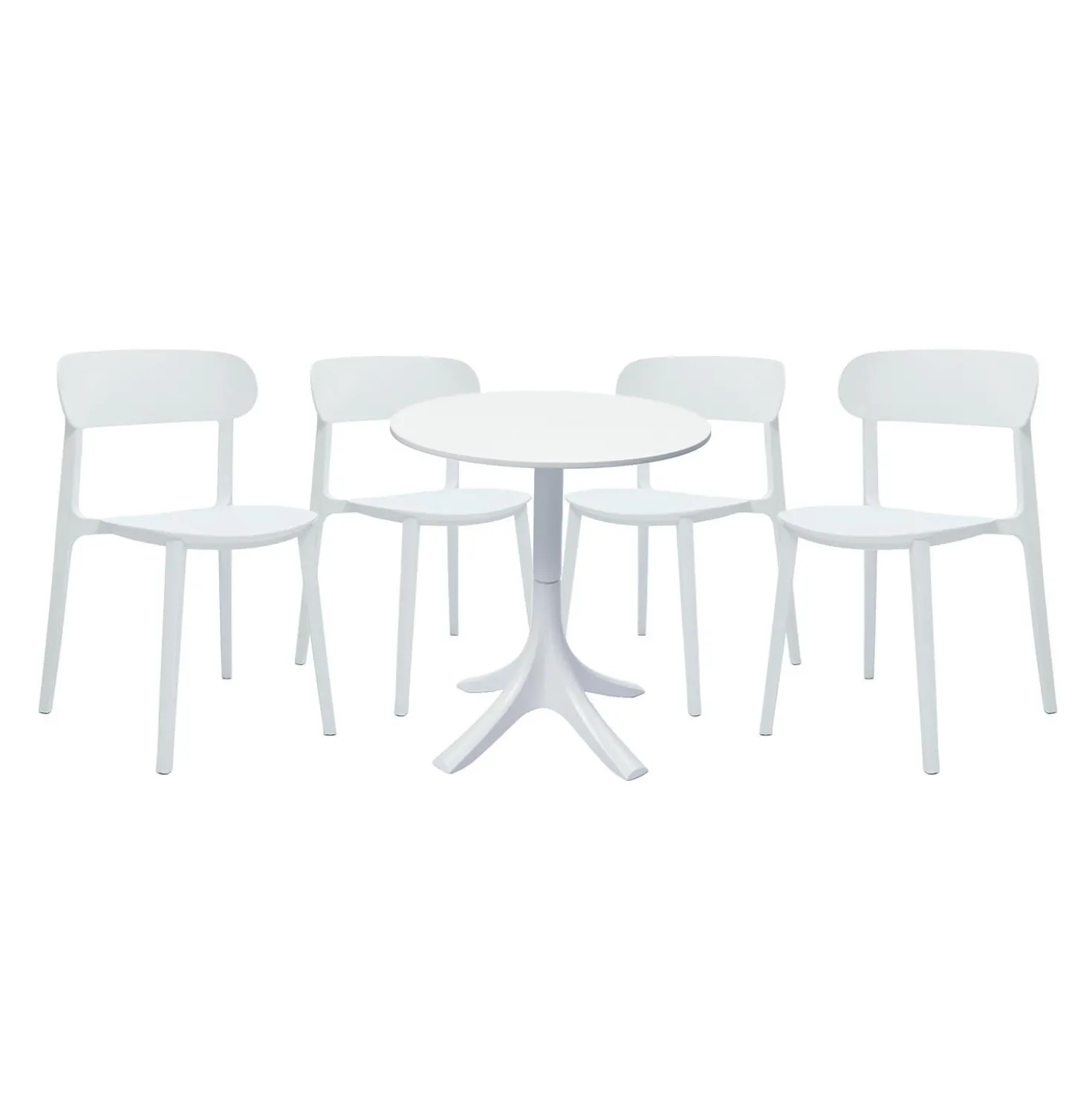 Ensemble à dîner d'extérieur en résine avec 1 table ronde et 4 chaises empilables - blanc