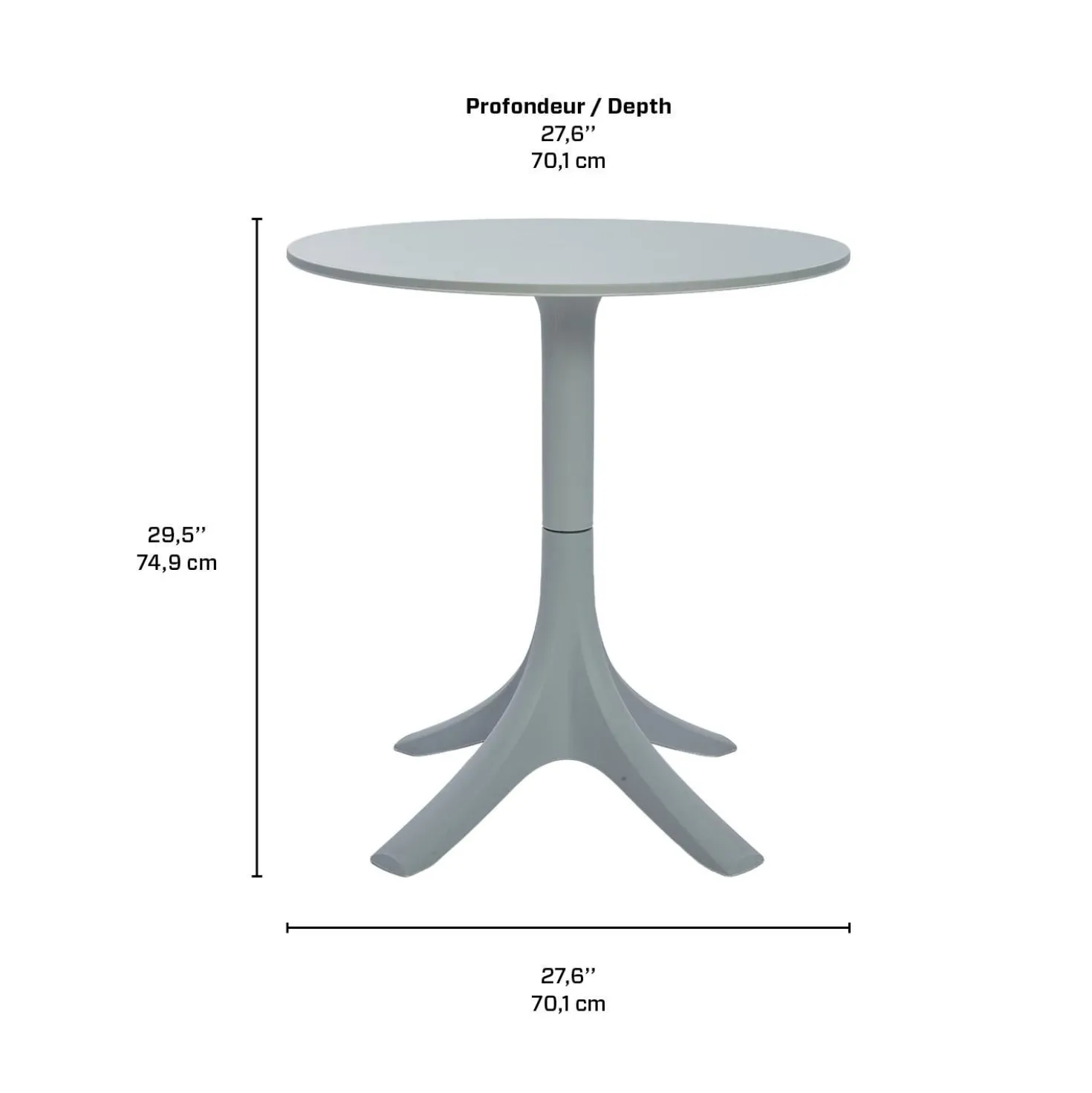 Ensemble à dîner d'extérieur en résine avec 1 table ronde et 4 chaises empilables - gris
