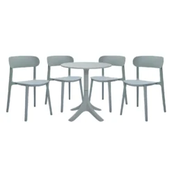 Ensemble à dîner d'extérieur en résine avec 1 table ronde et 4 chaises empilables - gris