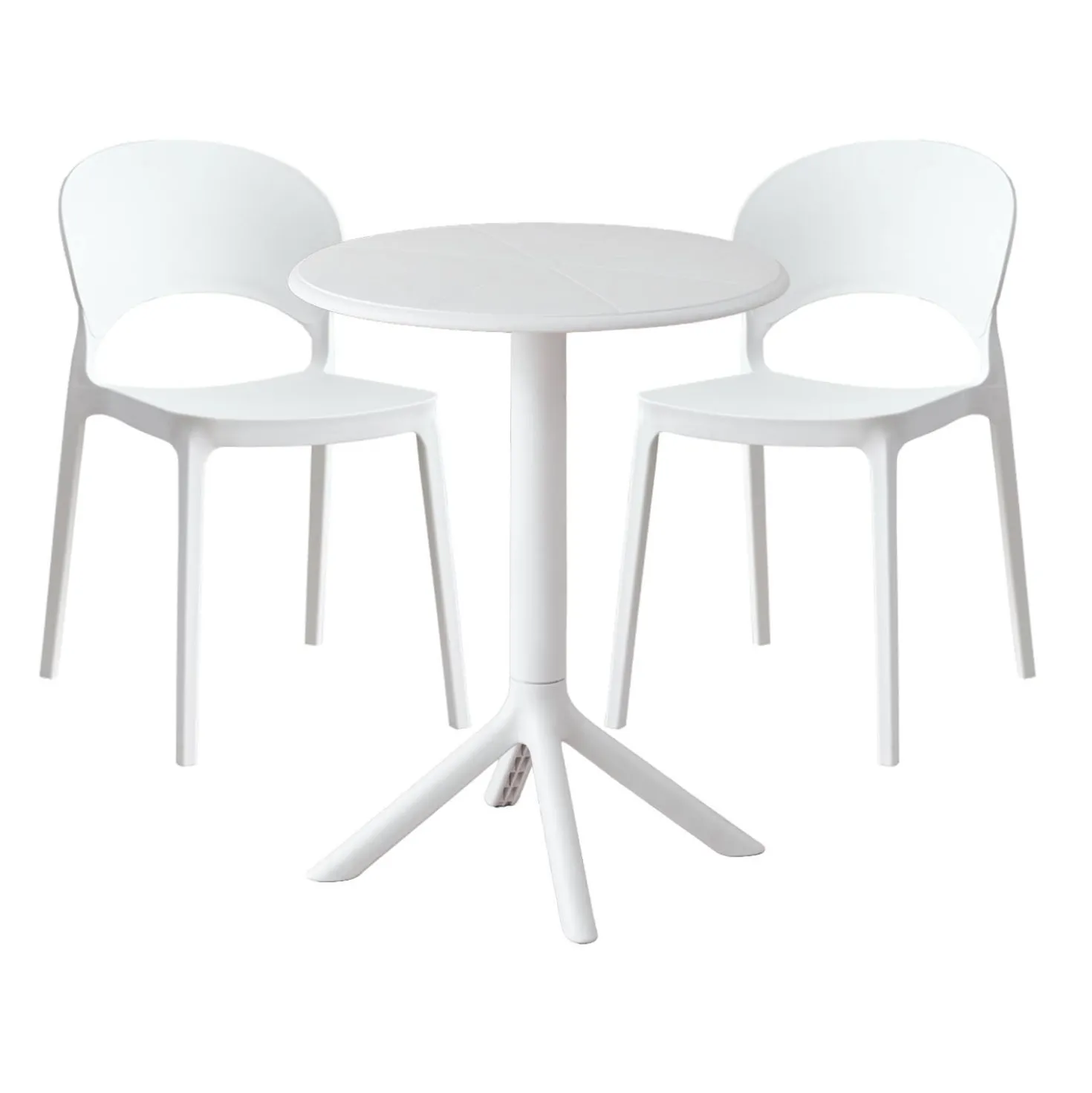 Ensemble à dîner intérieur/extérieur en résine avec table ronde et 2 chaises empilables - blanc