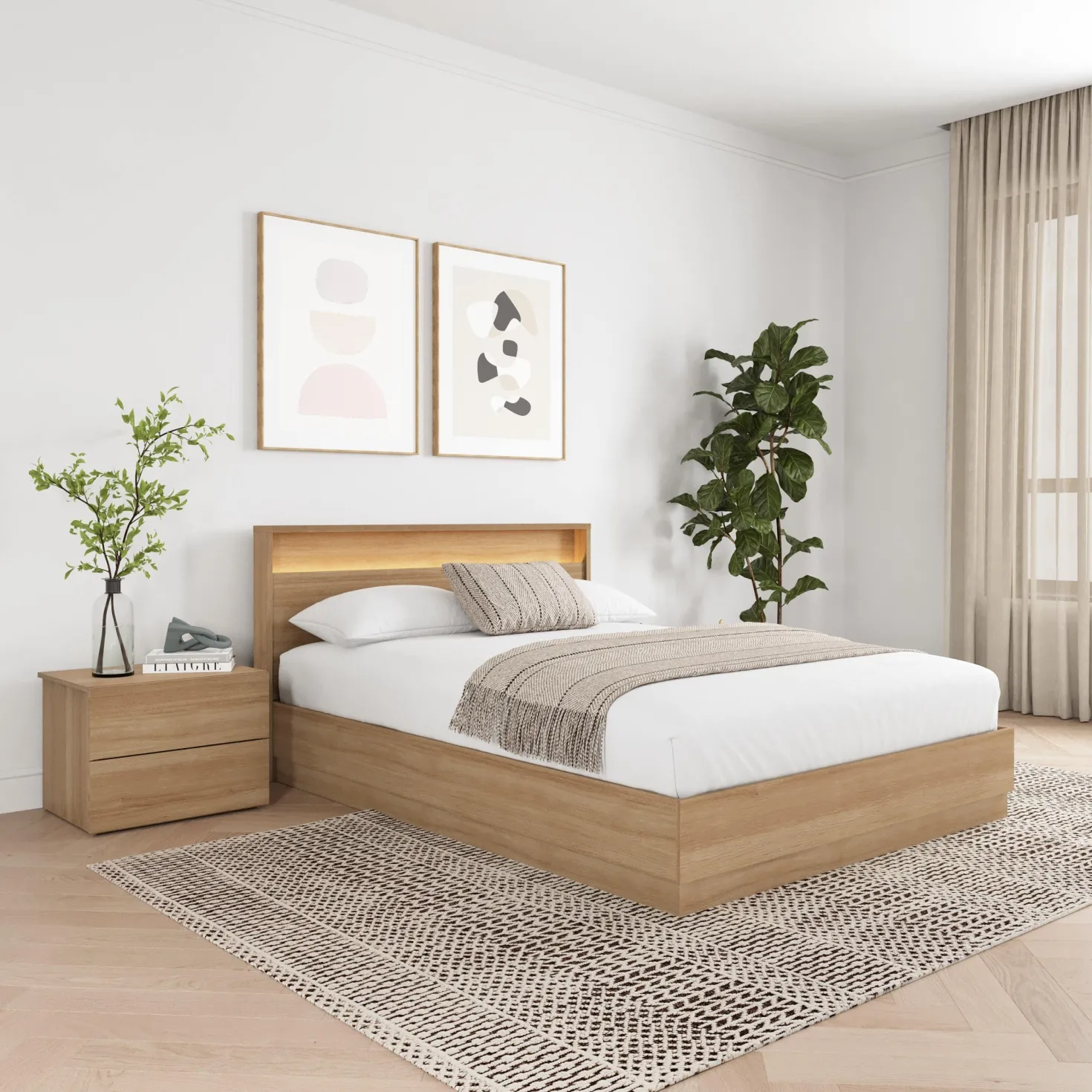 Ensemble grand lit avec éclairage (60") - 3 mcx - Nexera