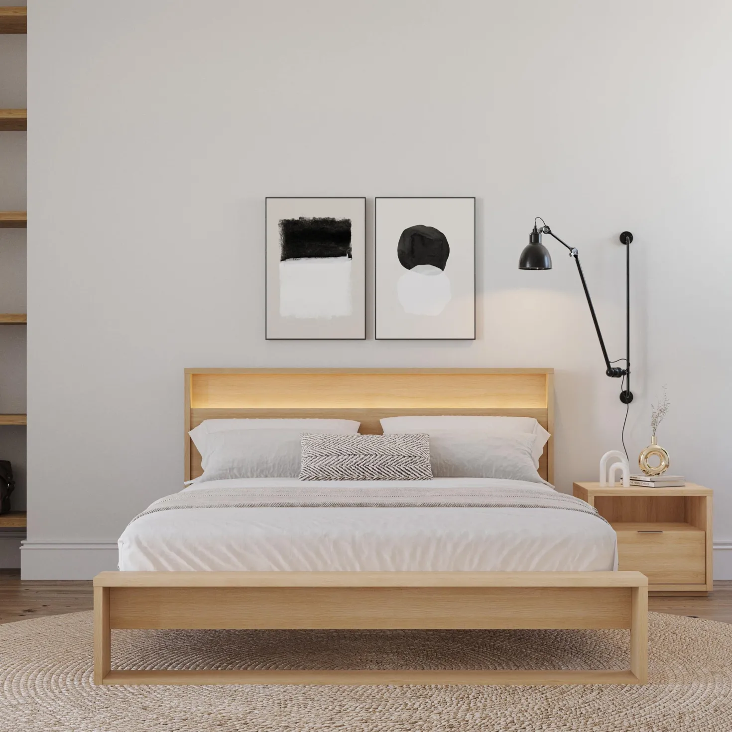 Ensemble grand lit avec éclairage (60") - 3 mcx - Nexera
