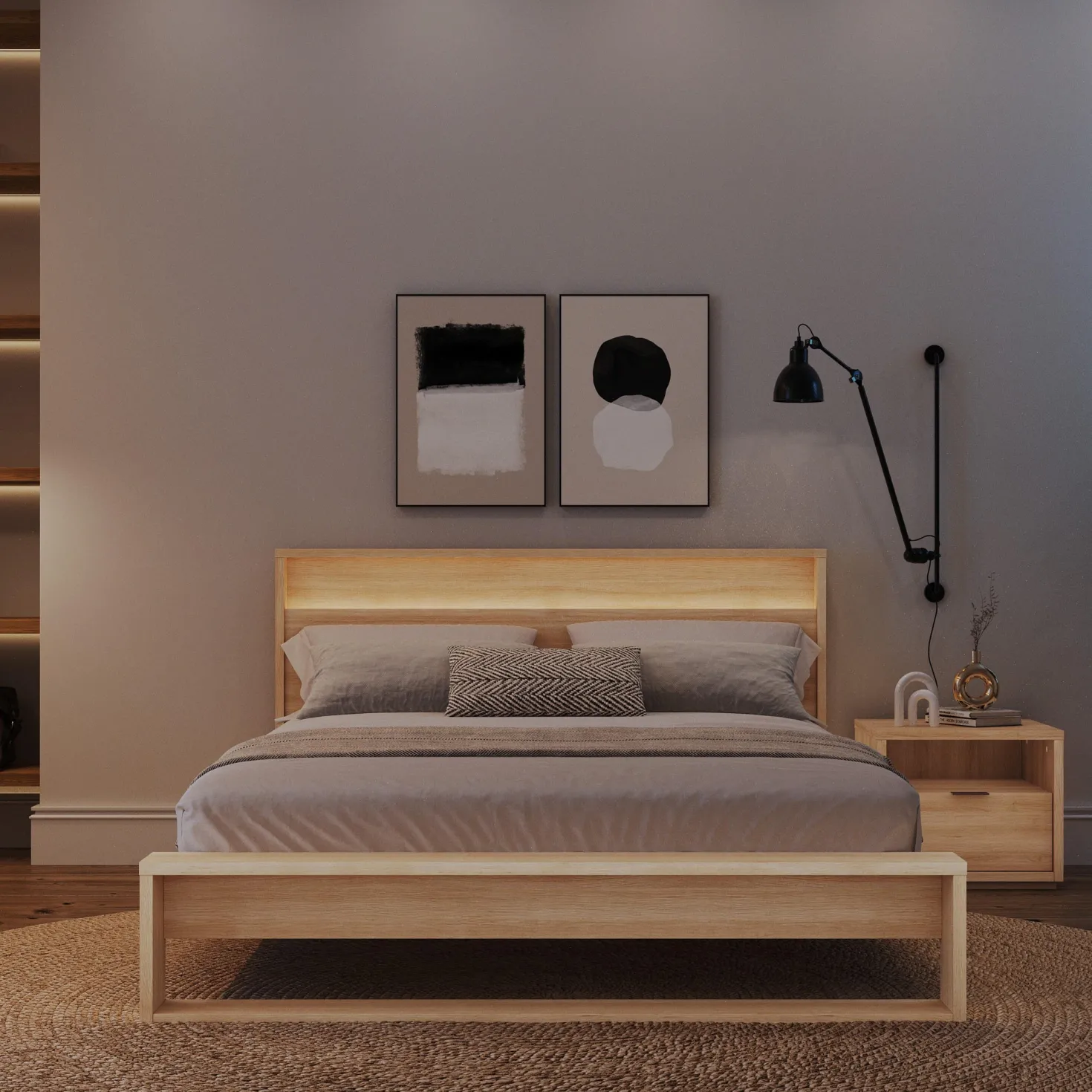 Ensemble grand lit avec éclairage (60") - 3 mcx - Nexera