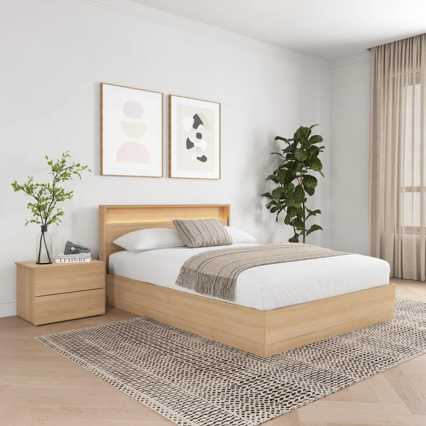 Ensemble grand lit avec éclairage (60") - 4 mcx - Nexera