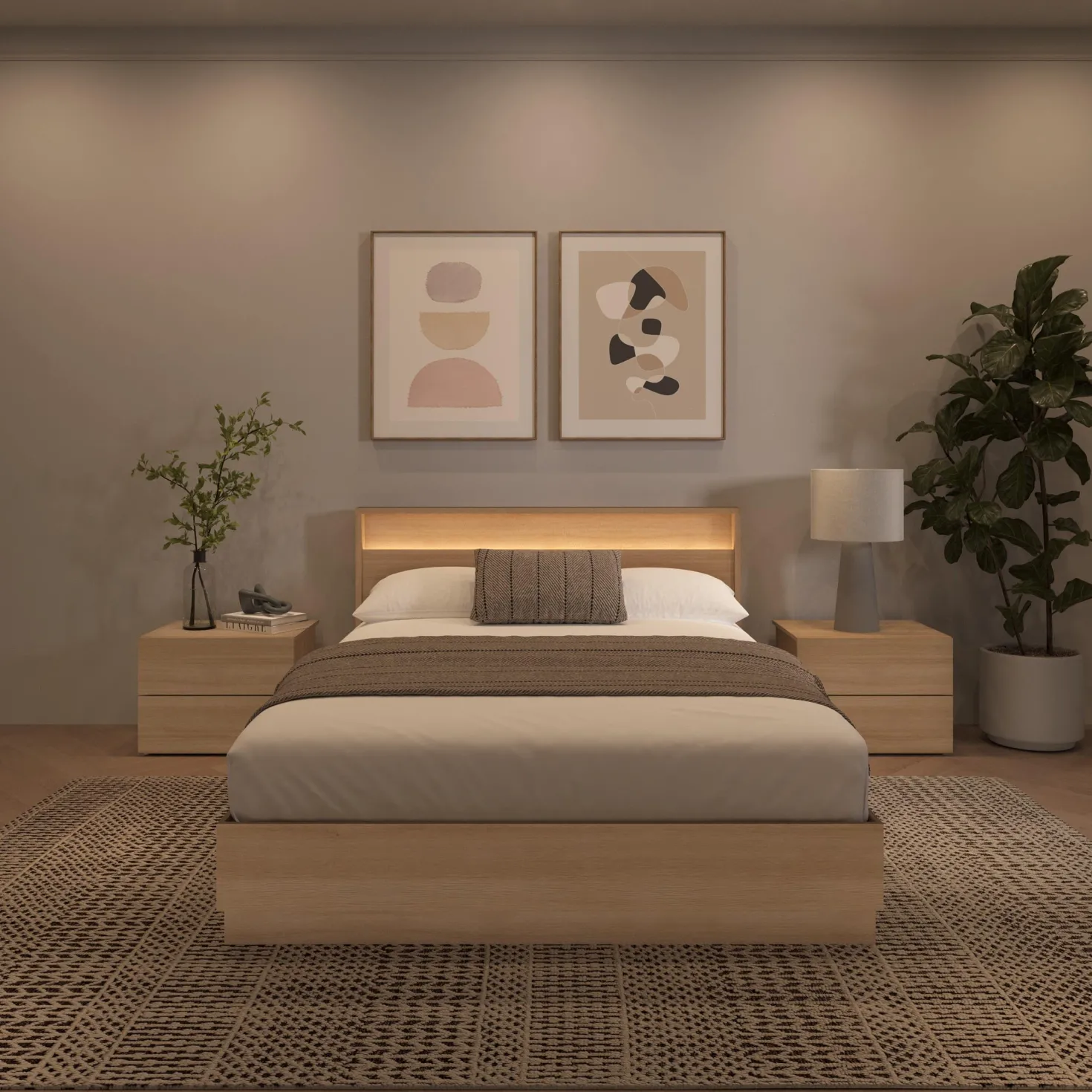Ensemble grand lit avec éclairage (60") - 4 mcx - Nexera