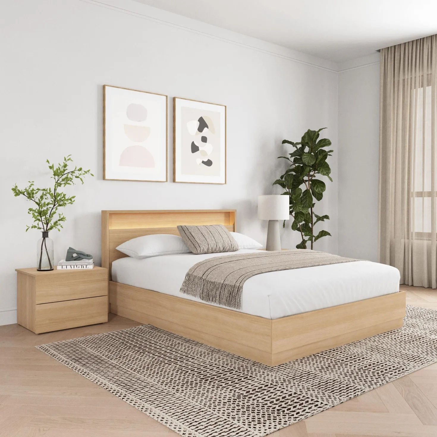 Ensemble grand lit avec éclairage (60") - 4 mcx - Nexera