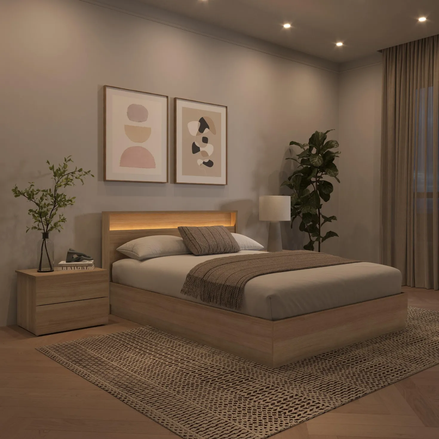 Ensemble grand lit avec éclairage (60") - 4 mcx - Nexera