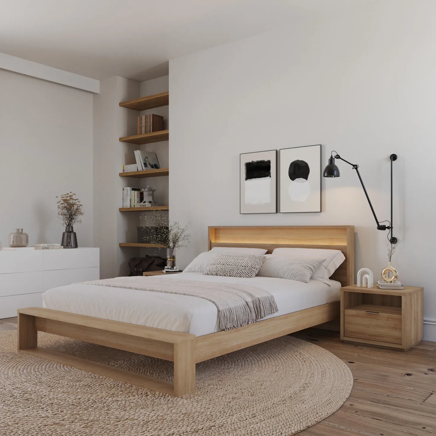 Ensemble grand lit avec éclairage (60") - 4 mcx - Nexera