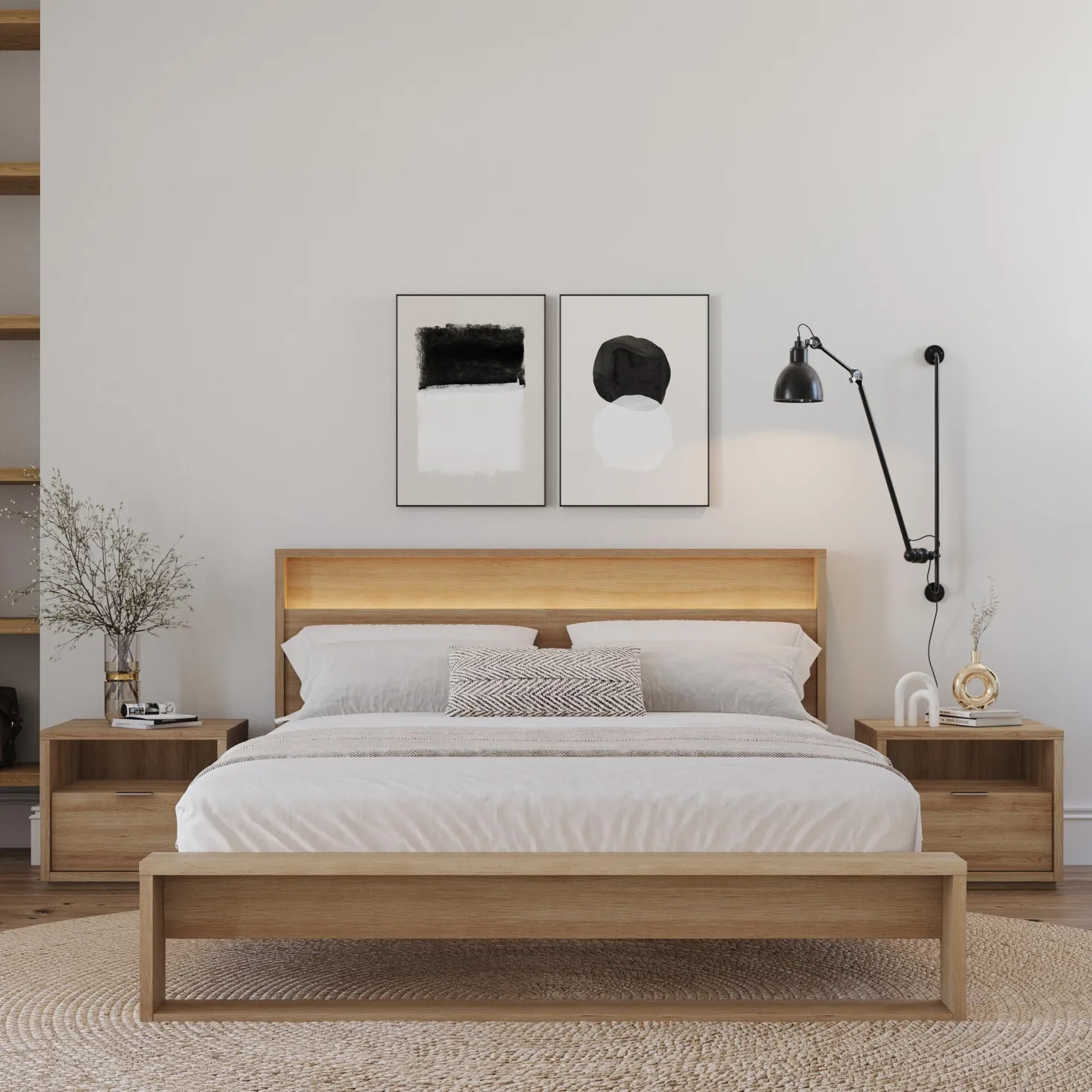 Ensemble grand lit avec éclairage (60") - 4 mcx - Nexera