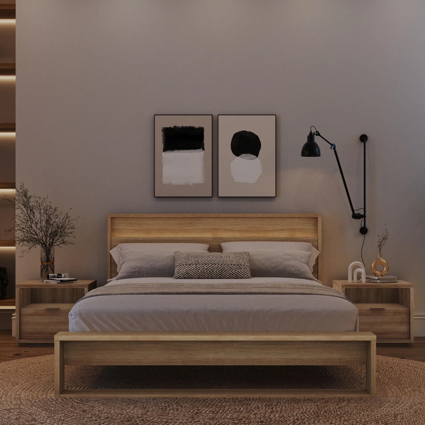 Ensemble grand lit avec éclairage (60") - 4 mcx - Nexera