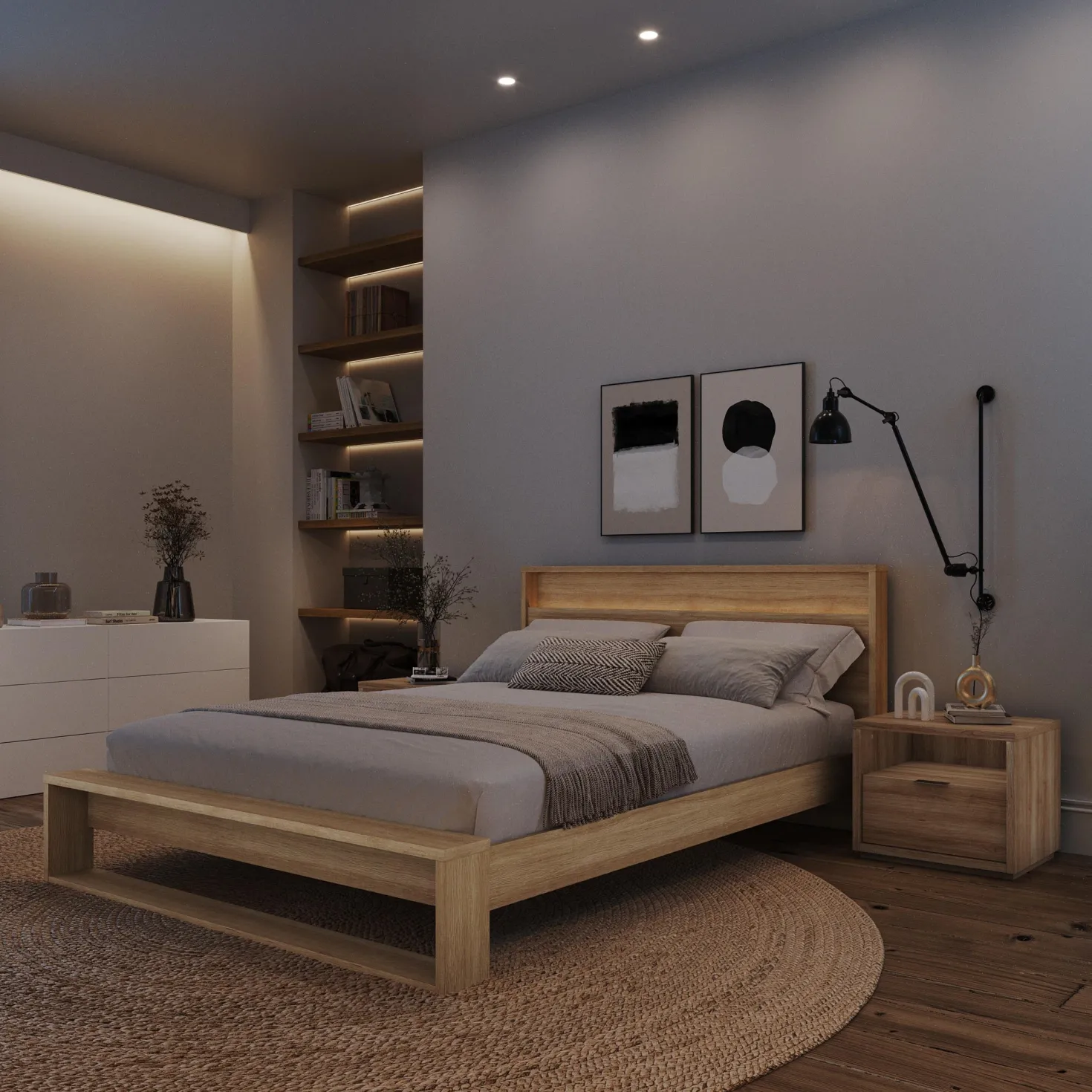 Ensemble grand lit avec éclairage (60") - 4 mcx - Nexera