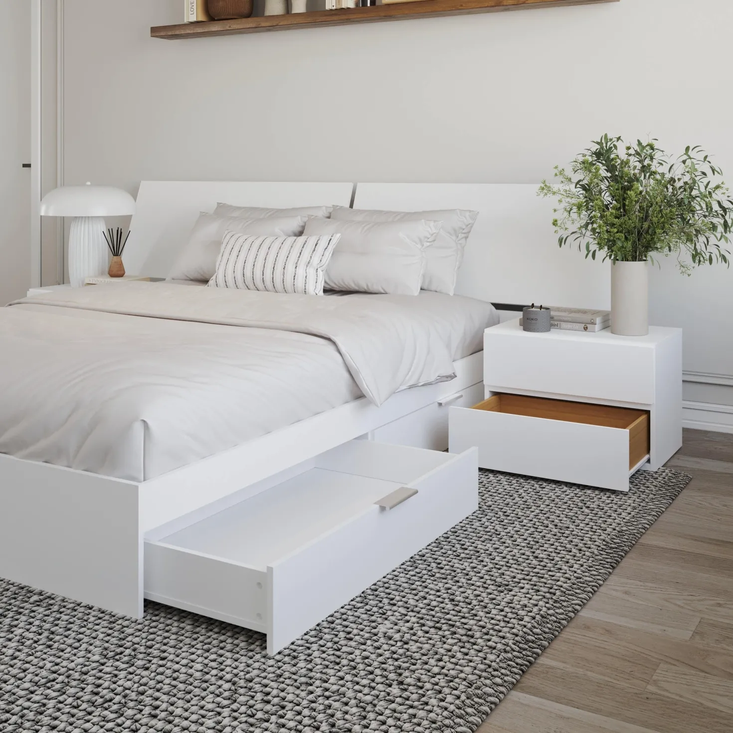 Ensemble grand lit avec rangement 2 tiroirs (60") - 4 mcx - Nexera