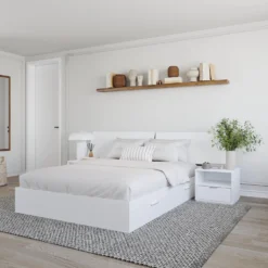 Ensemble grand lit avec rangement 2 tiroirs (60