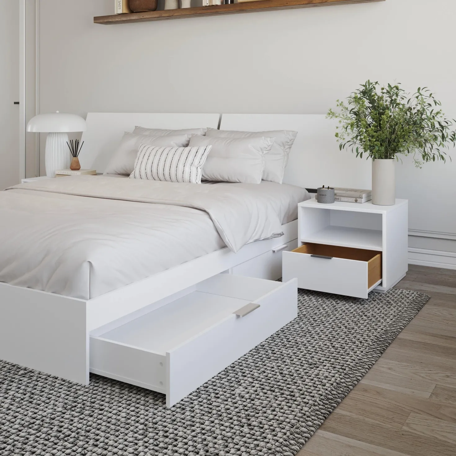 Ensemble grand lit avec rangement 2 tiroirs (60") - 4 mcx - Nexera