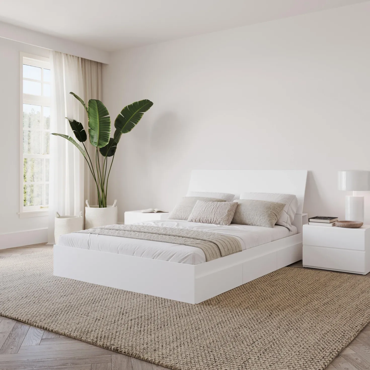 Ensemble grand lit avec rangement 3 tiroirs (60") - 4 mcx - Nexera