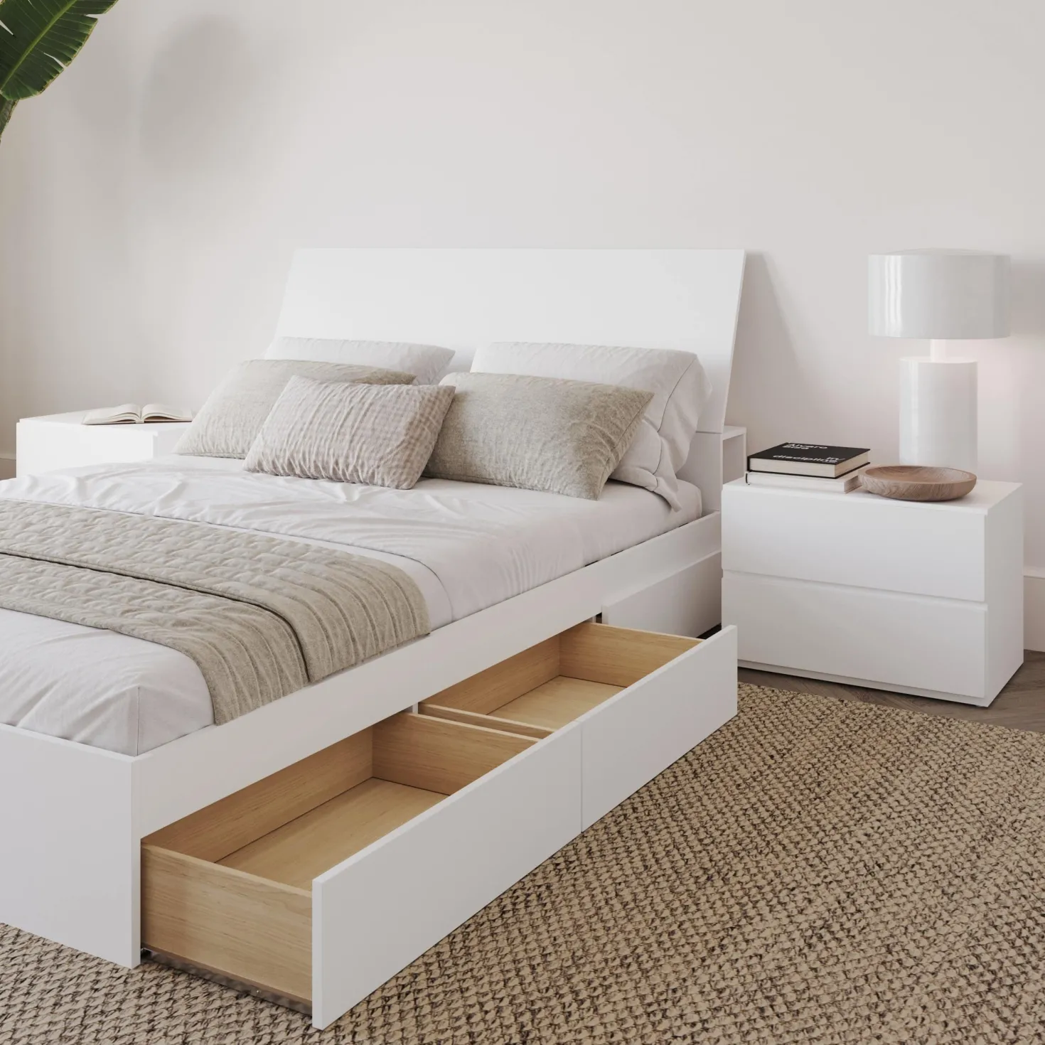 Ensemble grand lit avec rangement 3 tiroirs (60") - 4 mcx - Nexera