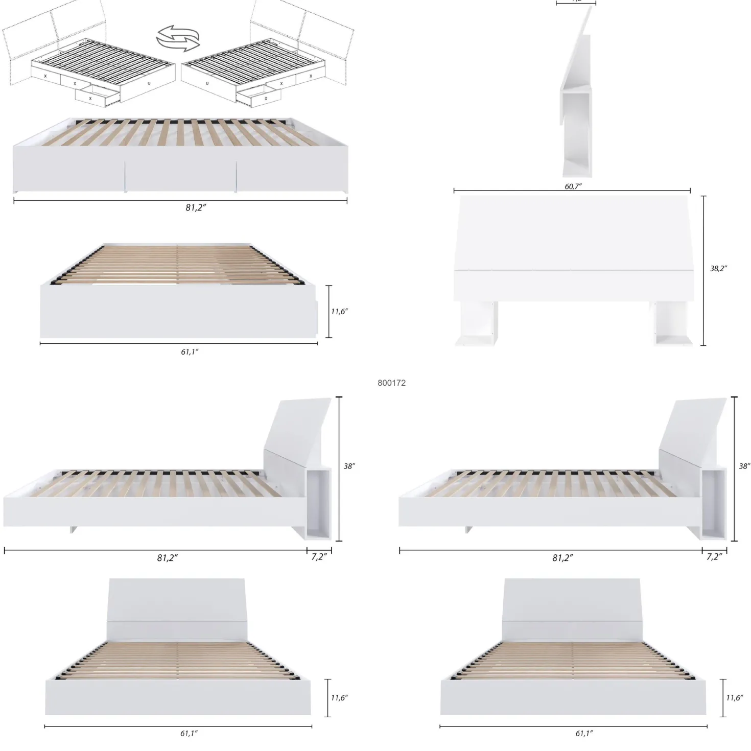 Ensemble grand lit avec rangement 3 tiroirs (60") - 4 mcx - Nexera