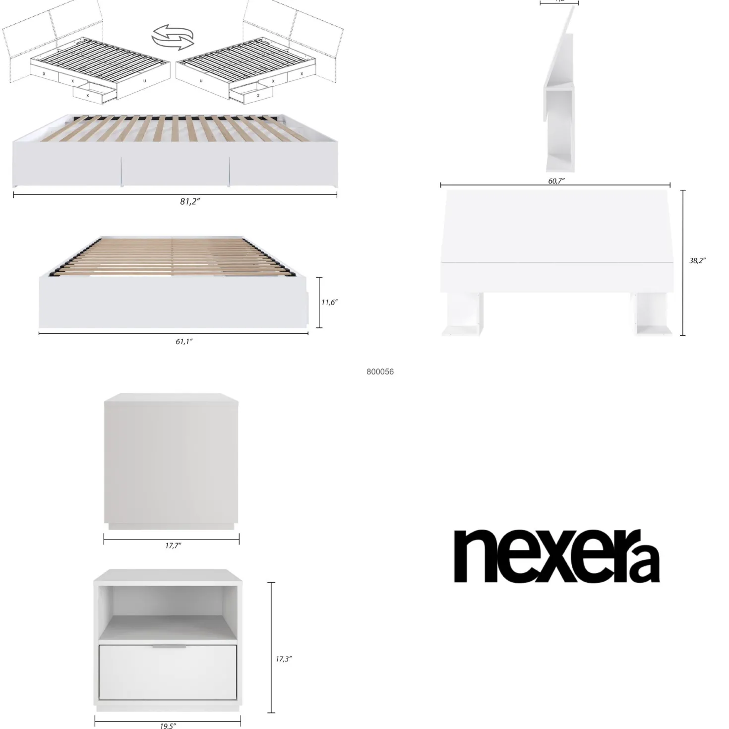 Ensemble grand lit avec rangement (60") - 3 mcx - Nexera