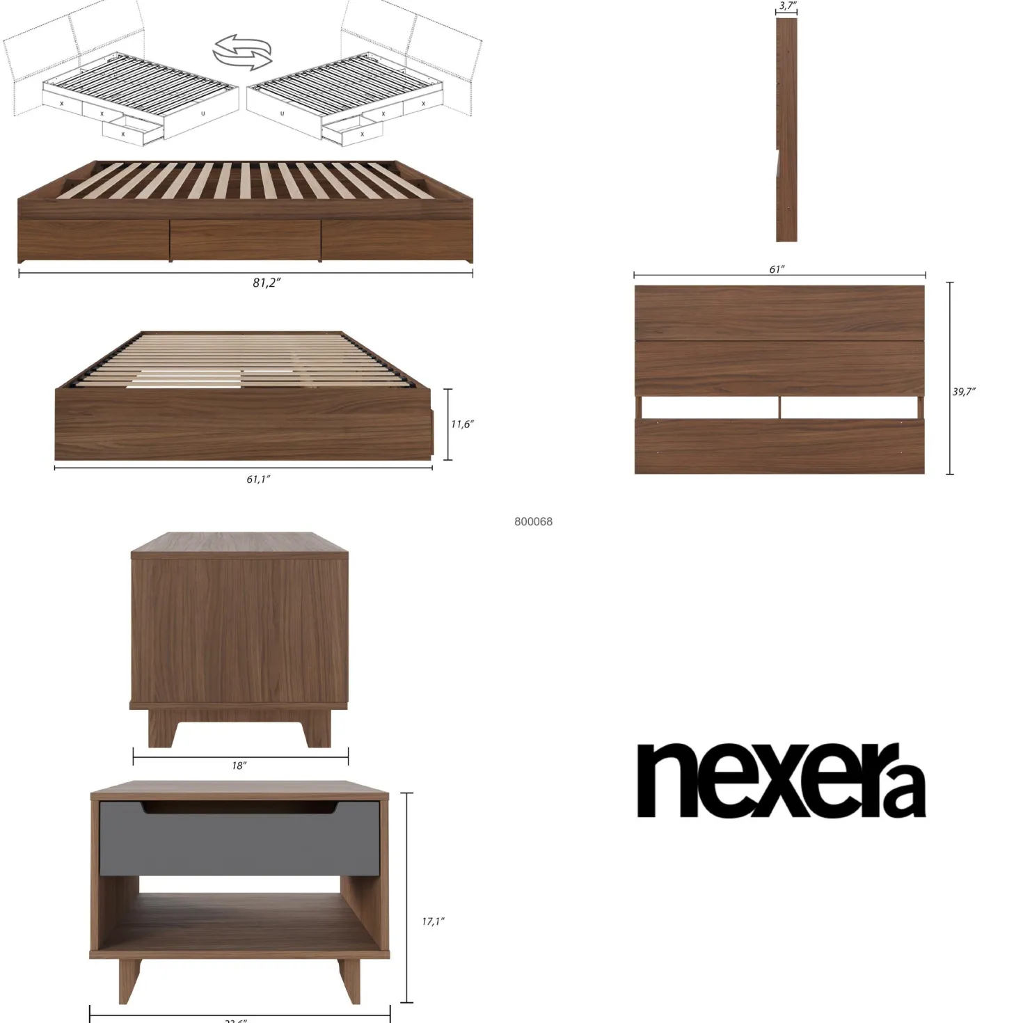 Ensemble grand lit avec rangement (60") - 3 mcx - Nexera