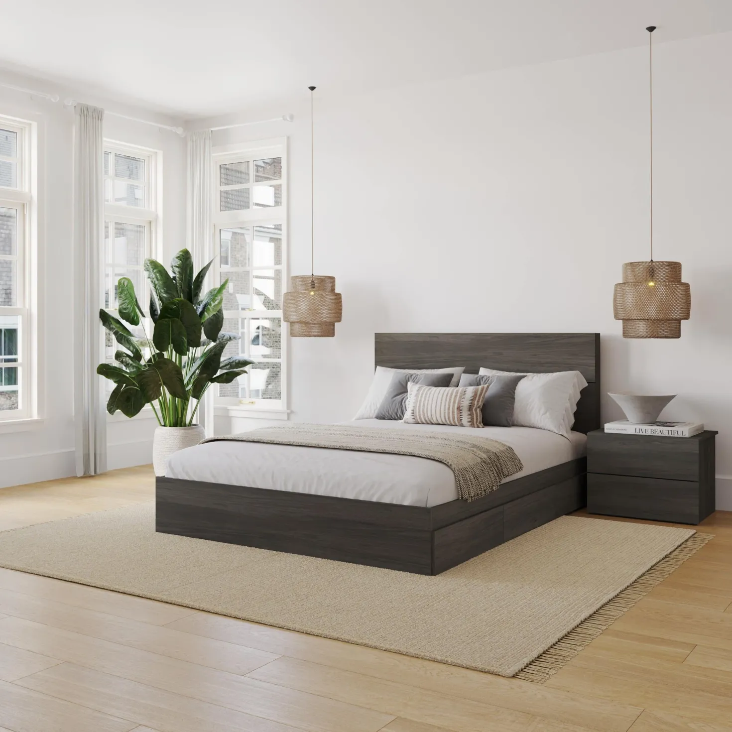 Ensemble grand lit avec rangement (60") - 3 mcx - Nexera
