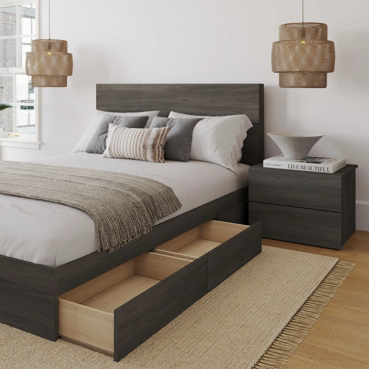 Ensemble grand lit avec rangement (60") - 3 mcx - Nexera