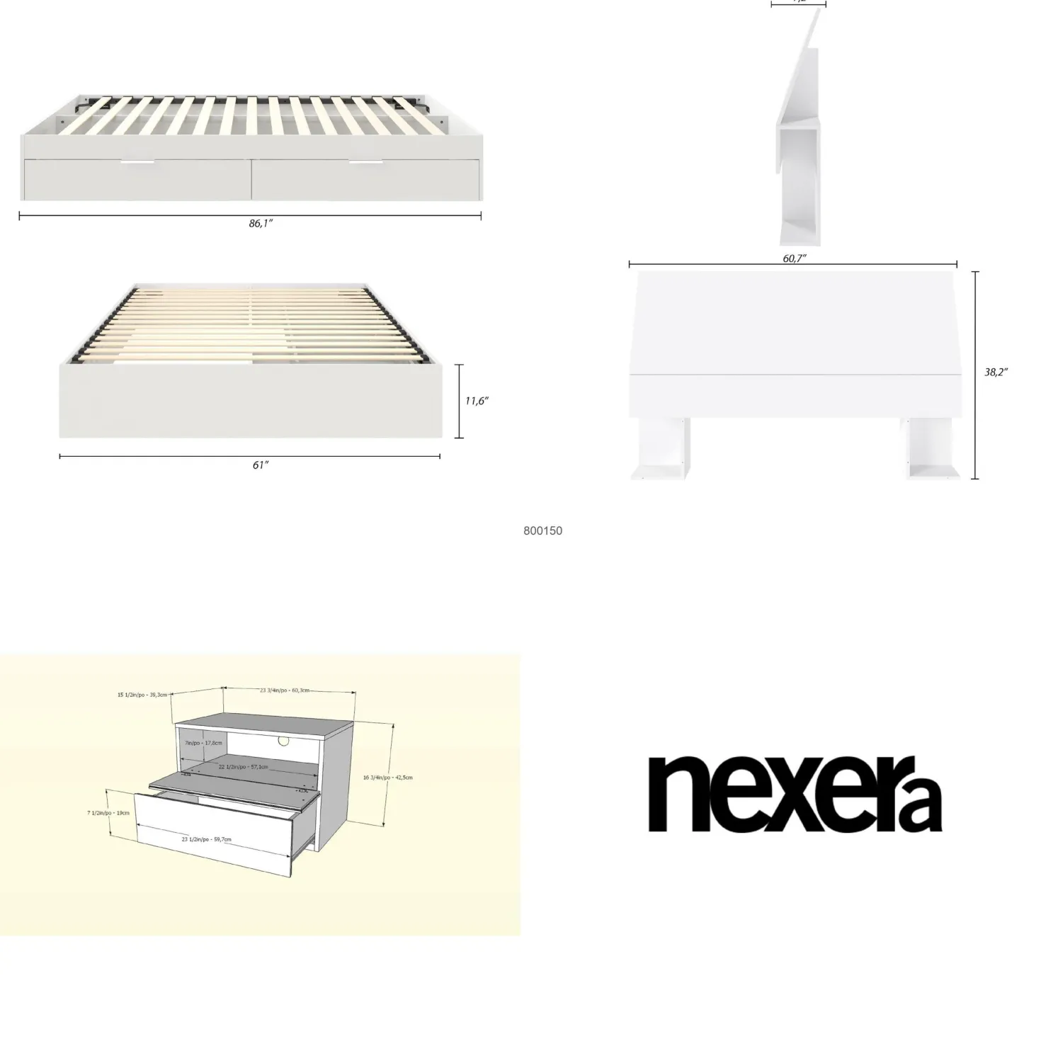 Ensemble grand lit avec rangement (60") - 3 mcx - Nexera