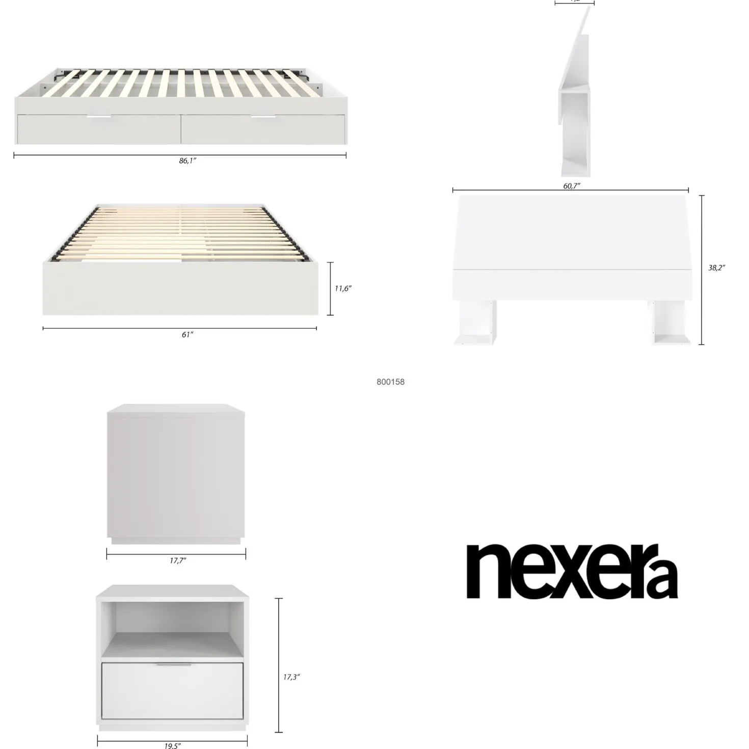 Ensemble grand lit avec rangement (60") - 3 mcx - Nexera