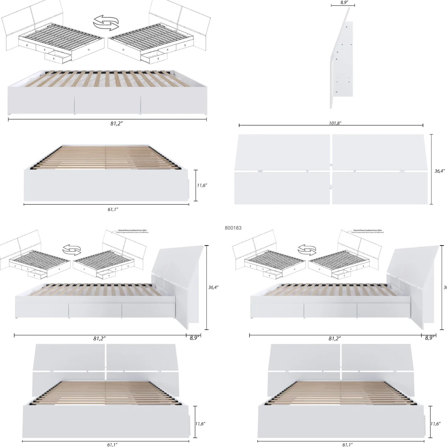 Ensemble grand lit avec rangement (60") - 4 mcx - Nexera