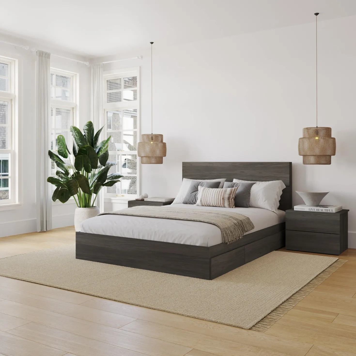 Ensemble grand lit avec rangement (60") - 4 mcx - Nexera