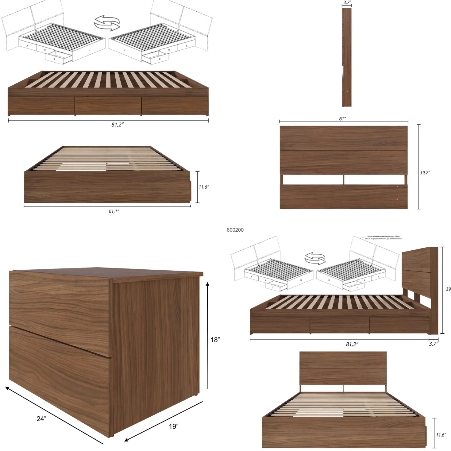 Ensemble grand lit avec rangement (60") - 4 mcx - Nexera