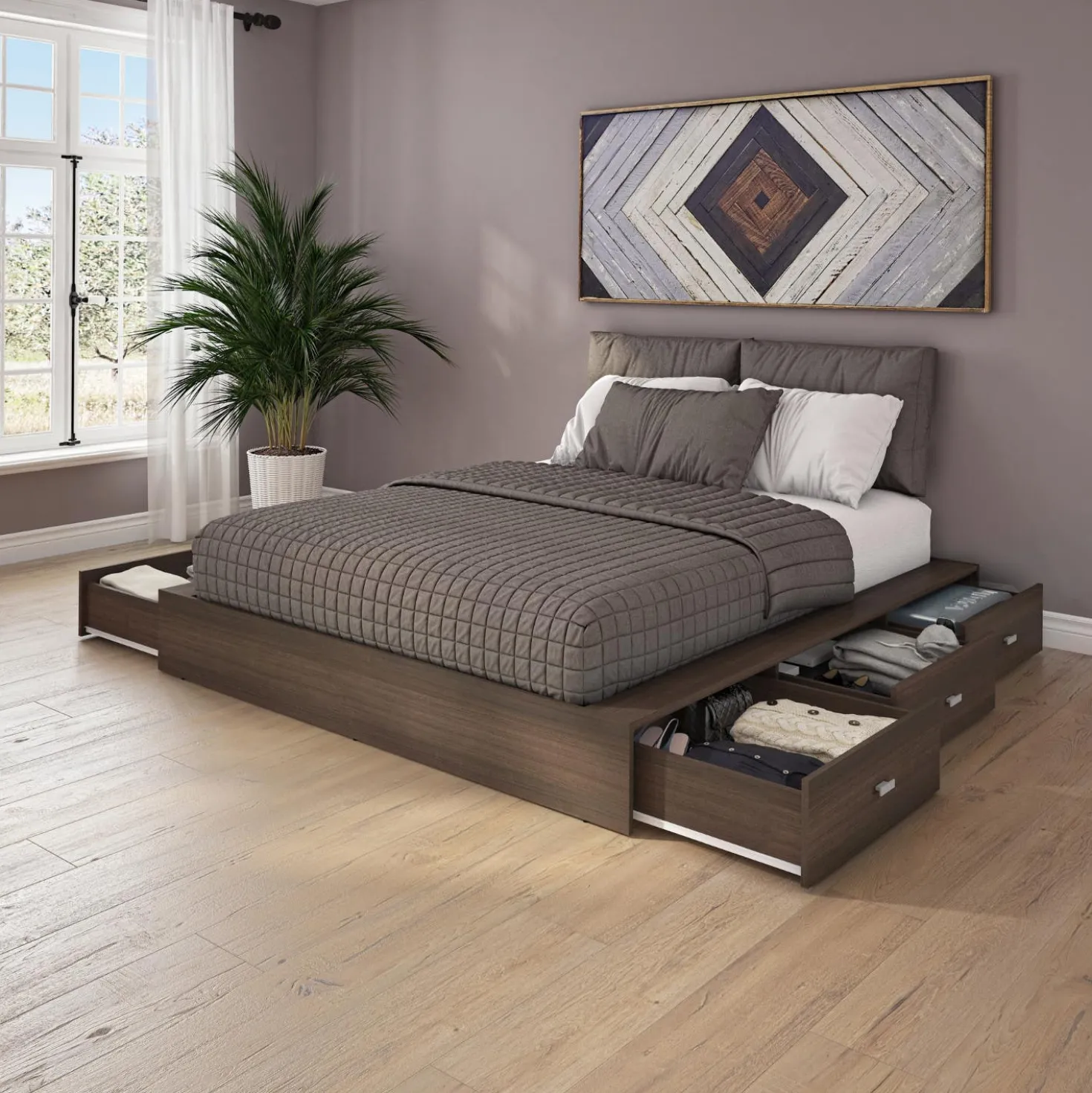 Ensemble grand lit avec rangement 6 tiroirs (60") - 4 mcx