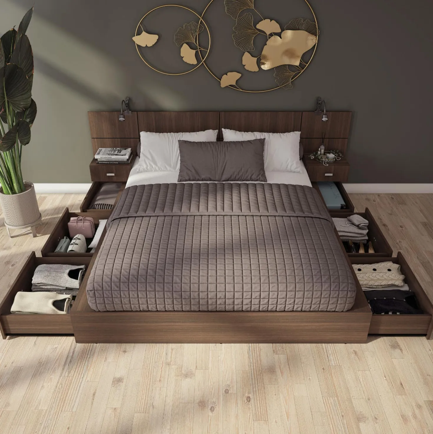 Ensemble grand lit avec rangement 6 tiroirs (60") - 4 mcx