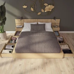 Ensemble grand lit avec rangement 6 tiroirs (60