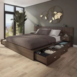 Ensemble grand lit avec rangement 6 tiroirs (60