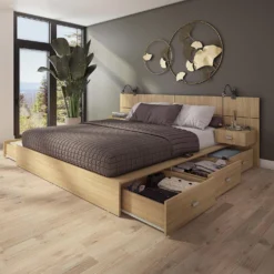 Ensemble grand lit avec rangement 6 tiroirs (60
