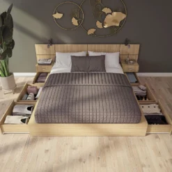 Ensemble grand lit avec rangement 6 tiroirs (60